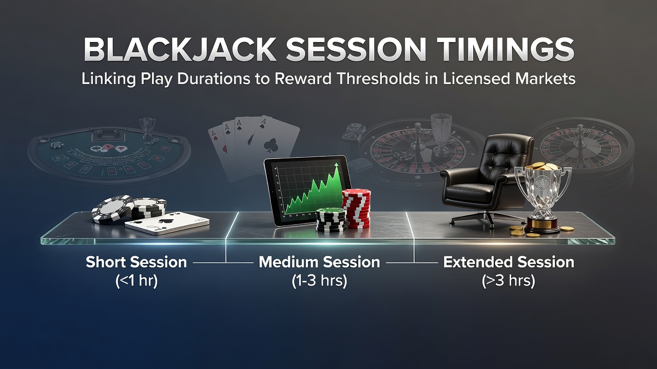 Grafische Übersicht zu Sitzungsdauern und Belohnungsschwellen in lizenzierten Blackjack-Märkten