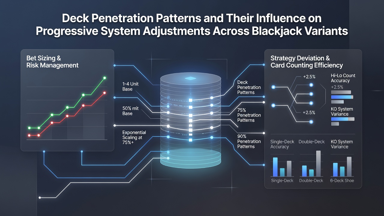 Grafiken zu Anpassungen progressiver Systeme bei variierender Deck-Penetration in lizenzierten Blackjack-Umgebungen