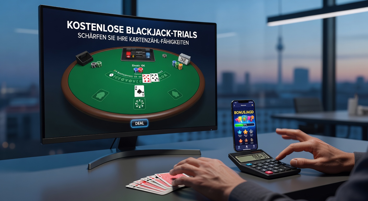 Ein Blackjack-Tisch in einem Online-Casino mit Demo-Modus, Karten werden gezählt und Strategien geübt