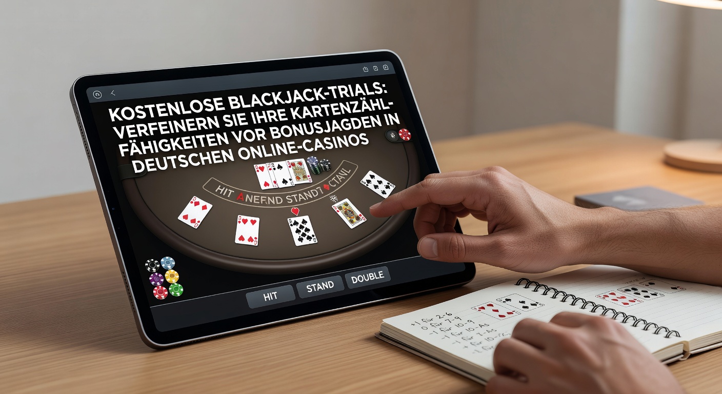 Spieler übt Kartenzählen an einem virtuellen Blackjack-Tisch, mit Count-Tracker und Strategie-Charts sichtbar